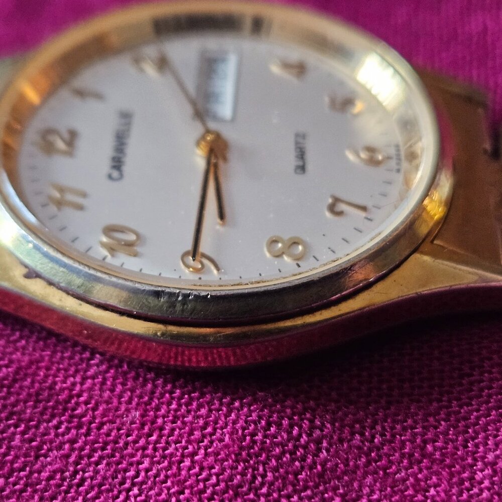 Vintage Caravelle by Bulova Quartz Watch – Gold Tone, Day-Date